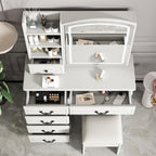 Vanity Desk Set with Lighted Mirror and Upholstered Stool, Vanity Table with Sliding Mirror LED Lighted - 3 Color Models, Makeup Desk with 6 Drawers & 5 Shelves & Stool, Makeup Table for Bedroom Apt