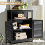 COSTWAY Bathroom Storage Cabinet, Wooden Side Storage Organizer with Louver Doors & Removable Shelf, Freestanding Floor Cabinet for Living Room, Kitchen, Entryway (Black)