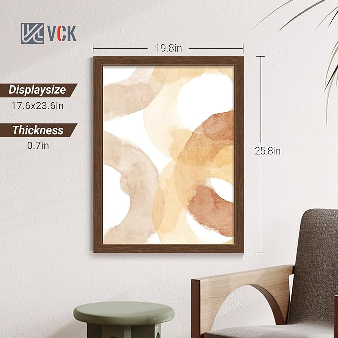 VCK 18x24 Poster Frame Set of 4 - Brown, Gallery-Quality Wood Picture Frames, 1.1-Inch Wide Border, Polished Plexiglass, Vertical or Horizontal Wall Display for Photo/Art/Prints, Brown