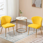 Velvet Dining Chairs Set of 2, Modern Upholstered Vanity Chairs with Golden Metal Legs for Dining Room Kitchen Vanity Patio (Yellow)