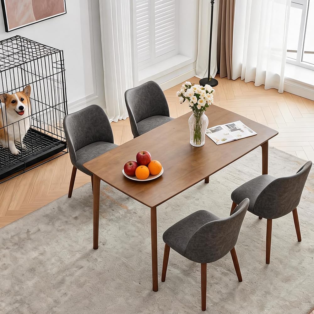 Modern Dining Chairs Set of 4, Upholstered Faux Leather Kitchen Side Chairs with Curved Back, Easy Assembly for Dining Room, Restaurant, Dark Grey PU