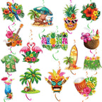 Hawaiian Party Hanging Decorations, Tropical Luau Hanging Swirls with Aloha Flamingo and Palm Tree Signs for Beach Pool Party Birthday Decor