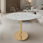 Marble Round End Table with Gold Metal Frame – 21in Tall 19in Diameter Modern Nordic Side Table Nightstand for Living Room, Bedroom, Entryway, Elegant Durable Furniture