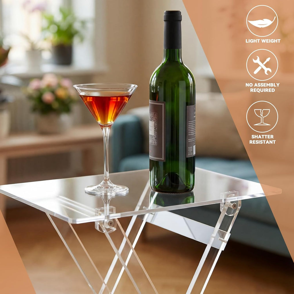 Beeveer Acrylic Foldable TV Dinner Table Small Folding Clear TV Tray Space Saving Acrylic Dining Table for Eating Snack Coffee Desk Side Living Room Kitchen Furniture Easy Assembly (24*20*14 Inch)