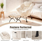 Lazy Chair with Ottoman, Modern Skinny Lounge Chair with Footrest