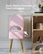Pink Vanity Chair with Storage and Back for Teens - Faux Fur Makeup Vanity Stool, Foldable Ottoman Seat with Anti-Slip Metal Legs for Girls Bedroom, Dorm, Entryway, Living Room