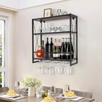Gdrasuya10 Wall Mounted Wine Rack with Glass Holder Storage, Wine Bottle Display Wine Rack Shelf Stemware Rack Metal Wine Storage Rack Hanging Wine Shelf for Home Decor