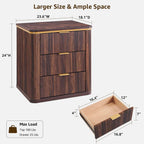 T4TREAM 24" Large Mid Century Modern Fluted Nightstand with 3 Drawers, End Table, Bedside Table for Bedroom, Living Room (Dark Walnut)