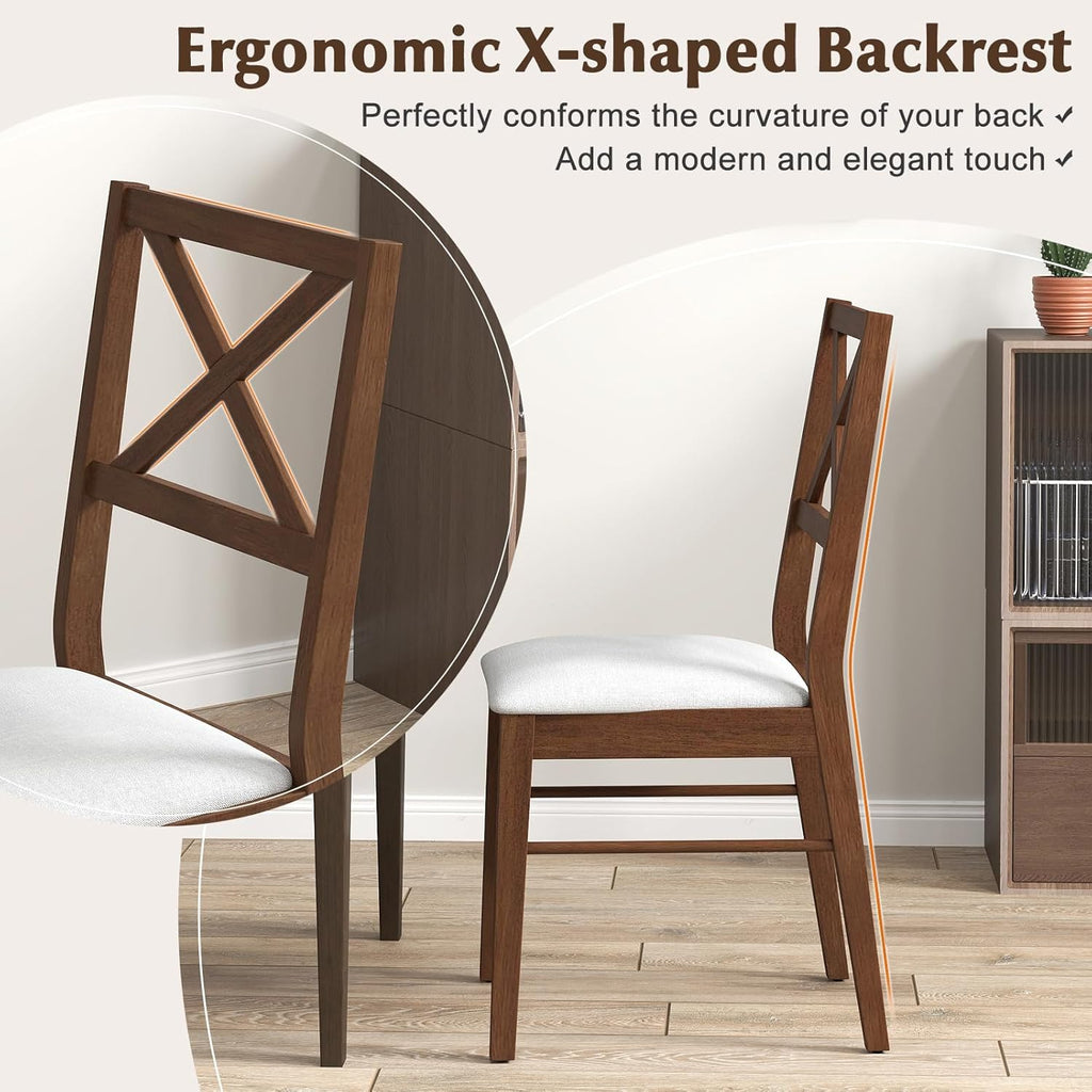 COSTWAY Wood Dining Chairs Set of 4, Upholstered Farmhouse Modern Dining Room Chairs with Backrest and 400LBS Capacity for Kitchen (Brown)