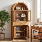 Polibi 71" Tall Arched Kitchen Pantry Cabinet with Glass Doors,Farmhouse Storage Cabinet with Adjustable Shelves & Barn Door Design,Large Freestanding Cupboard for Kitchen, Living, Dining Room,Oak