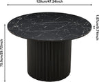 47" Round Dining Table for 4, Modern Farmhouse Marble-Look Foiled Top with MDF Striped Base, Kitchen & Dining Room Tables - Black