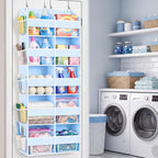 Blue Over the Door Organizer 5 Tiers, Extra Large Behind Door Storage of 10 Compartments, 80 lbs Weight Capacity Hanging Storage Organizer with Clear Window Kids Toys, Shoes, Diapers, Room storage