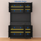 Pantry Storage Cabinet with Charging Station, Kitchen Storage with Adjustable Shelves, Food Pantry Cabinet with Coffee Bar Storage, Modern Kitchen Cupboard for Dining Room, Living Room, Black