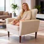OLIXIS Comfy Accent Chair for Living Room Bedroom and Waiting Room | Upholstered Mid-Century Reading Chair with Pillow and Solid Wood Legs, Wide Singe Modern Lounge Sofa, Cream Beige