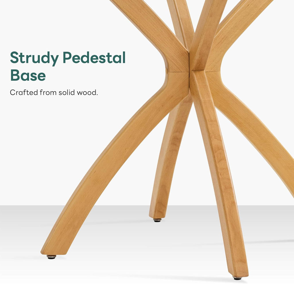 ivinta Small Glass Dining Table for 2-4 People, 31.5" Round Coffee Table with Solid Wood Legs, Mid-Century Modern Kitchen Table for Dining Room, Living Room, Restaurant, CURD-80 (Natural Wood)