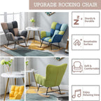 Modern Indoor Bedroom Rocking Chair with Cushion, Indoor Bedroom Upholstered Rocking Chair, Sofa Chair, Modern Lounge Chair for Balcony, for Balcony Living Room Bedroom,Emerging Green