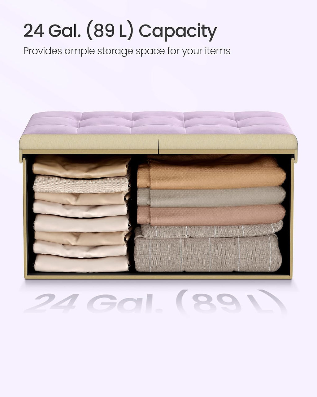 SONGMICS Foldable Storage Ottoman with Flipping Lid, 30 Inch Velvet Bench | Coffee Table, Folding Storage Bench for Bedroom, Entryway Shoe Bench, Hibiscus Purple, ISLAND Collection ULSF048PE01