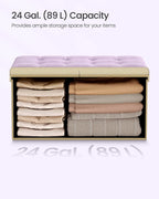 SONGMICS Foldable Storage Ottoman with Flipping Lid, 30 Inch Velvet Bench | Coffee Table, Folding Storage Bench for Bedroom, Entryway Shoe Bench, Hibiscus Purple, ISLAND Collection ULSF048PE01