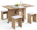 Mondeer Folding Dining Table with 4 Chairs for Small Spaces, Natural Wood | Drop Leaf Table and Chairs for Small Spaces, Folding Dining with Storage Shelf and Wheels for Kitchen Dining Room