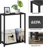 Homleke Narrow Side Table with Magazine Holder, Skinny End Table Perfect for Small Spaces, Space-Saving Design for Living Room, Bedroom, or Office, 7.1" D x 16.9" W x 23.6" H, Black