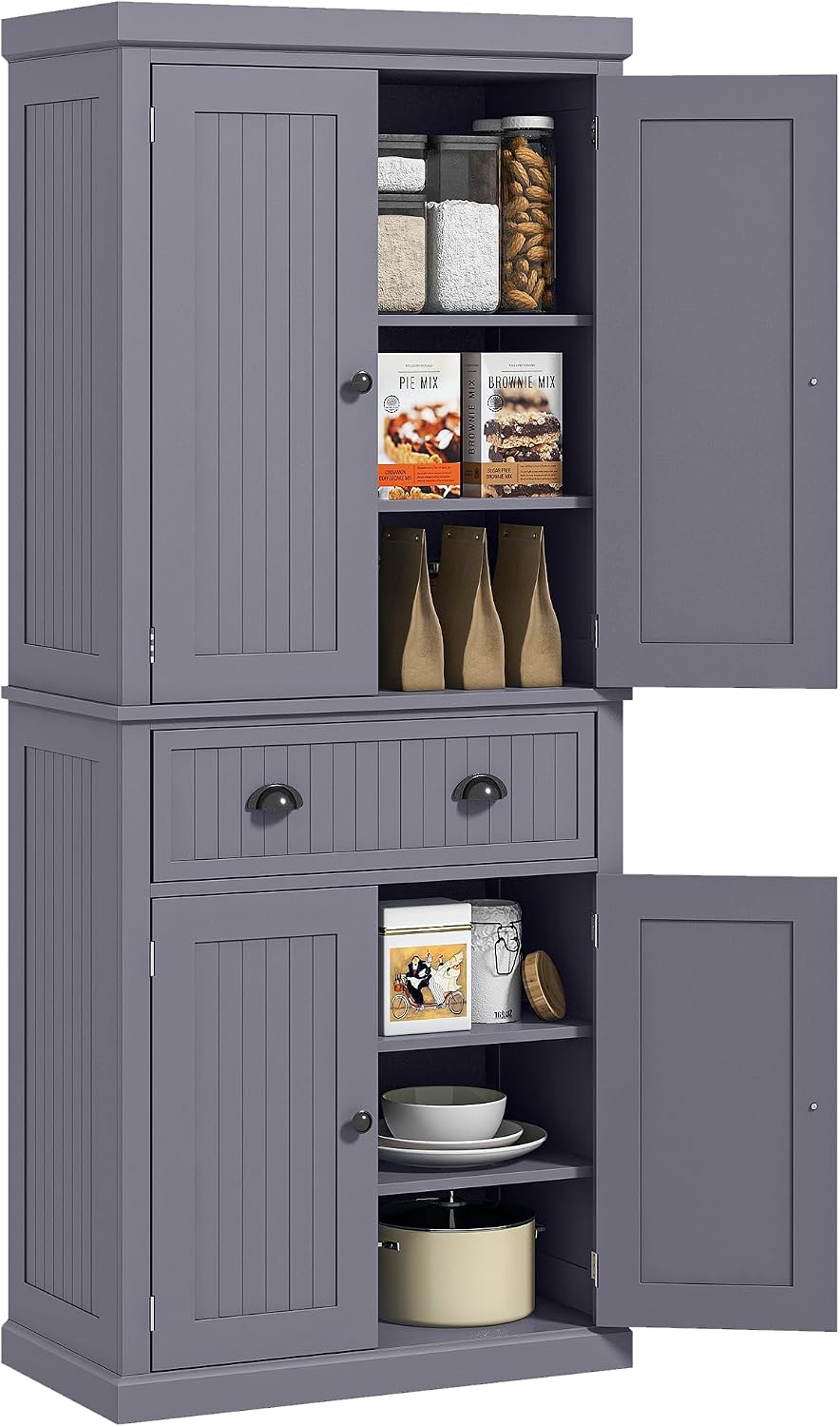 Blue 72" Farmhouse Kitchen Pantry Cabinet Bathroom Cabinet, Multiple Storage Space Tall Storage Cabinet with 4 Soft-Close Doors, 2 Adjustable Shelves and Drawer for Living Room