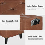 60" Storage Ottoman Bench, Faux Leather Upholstered Bed Bench, Brown | Benches with Tufted Buttons and Nailhead Trim, Large Ottoman with Storage for King Size End of Bed, Bedroom,Entryway,Hallway