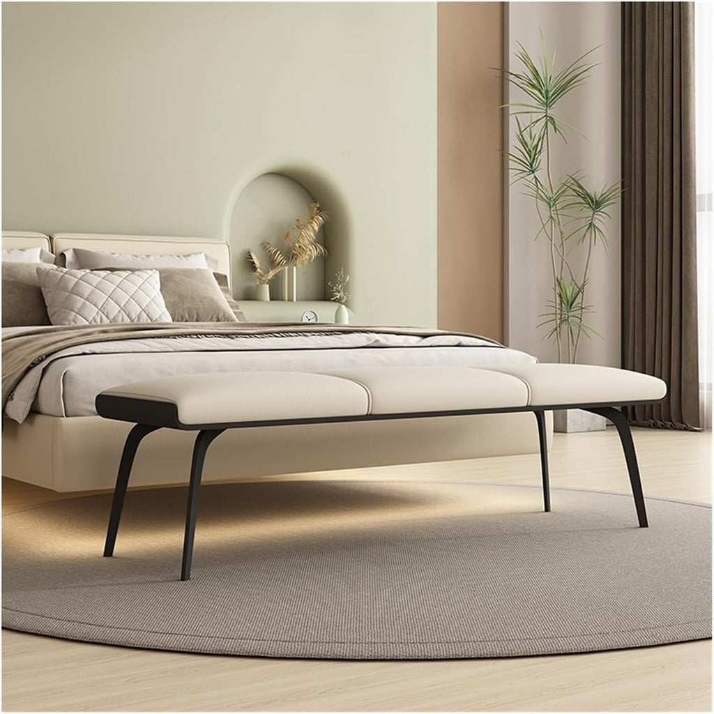 Modern Bedroom Bench Leathers, Upholstered End of Bed with Padded Seat and Metal Legs, Modern Indoor Footrest for Entryway Living Room, Bedrooms Entryway(Beige)