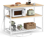 VASAGLE Kitchen Island with 3 Shelves, Storage Cabinet, Steel Structure | Kitchen Shelf with Large Wooden Worktop, 47.2 Inches Width, Golden Oak and Matte White, BARNET Collection UKKI101Y01
