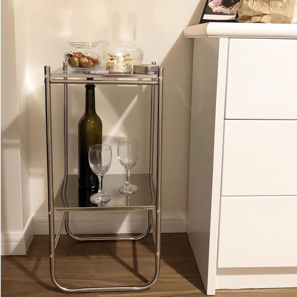 Stainless Steel Side Table,mid-Century Modern Nightstand,Minimalist 3 Tier Storage Shelf for Bathroom Bedroom Kitchen Livingroom Sofa