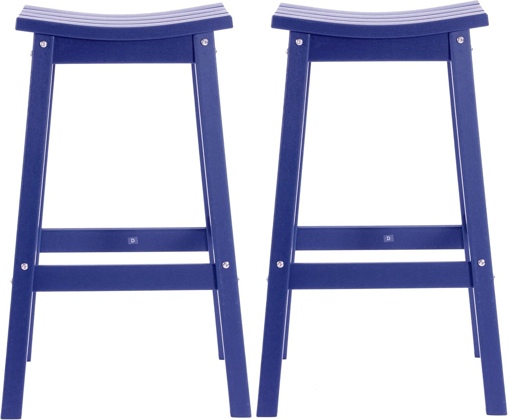 AMILY HDPE Bar Stool Set of 2, Outdoor Bar Height 29‘’, Heavy Duty All-Weather Patio Stool for Poolside, Backyard, Balcony, Easy Assembly (Blue)
