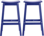 AMILY HDPE Bar Stool Set of 2, Outdoor Bar Height 29‘’, Heavy Duty All-Weather Patio Stool for Poolside, Backyard, Balcony, Easy Assembly (Blue)