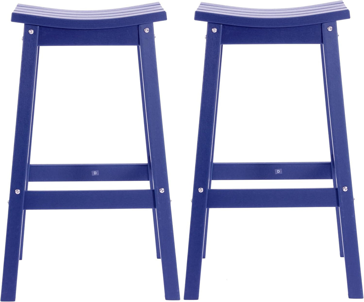 AMILY HDPE Bar Stool Set of 2, Outdoor Bar Height 29‘’, Heavy Duty All-Weather Patio Stool for Poolside, Backyard, Balcony, Easy Assembly (Blue)