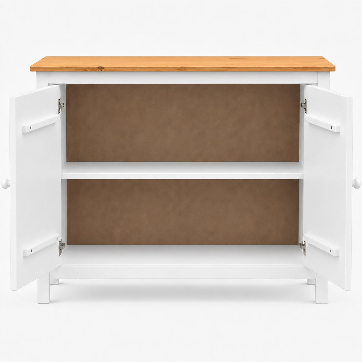 From the Tree Furniture 44" Wide White & Pine Top Solid Pine Shaker Sideboard Buffet Cabinet — 2 Doors Adjustable Shelf — No Drawer · Anti-Tip Included — Two-Tone Farmhouse Finish