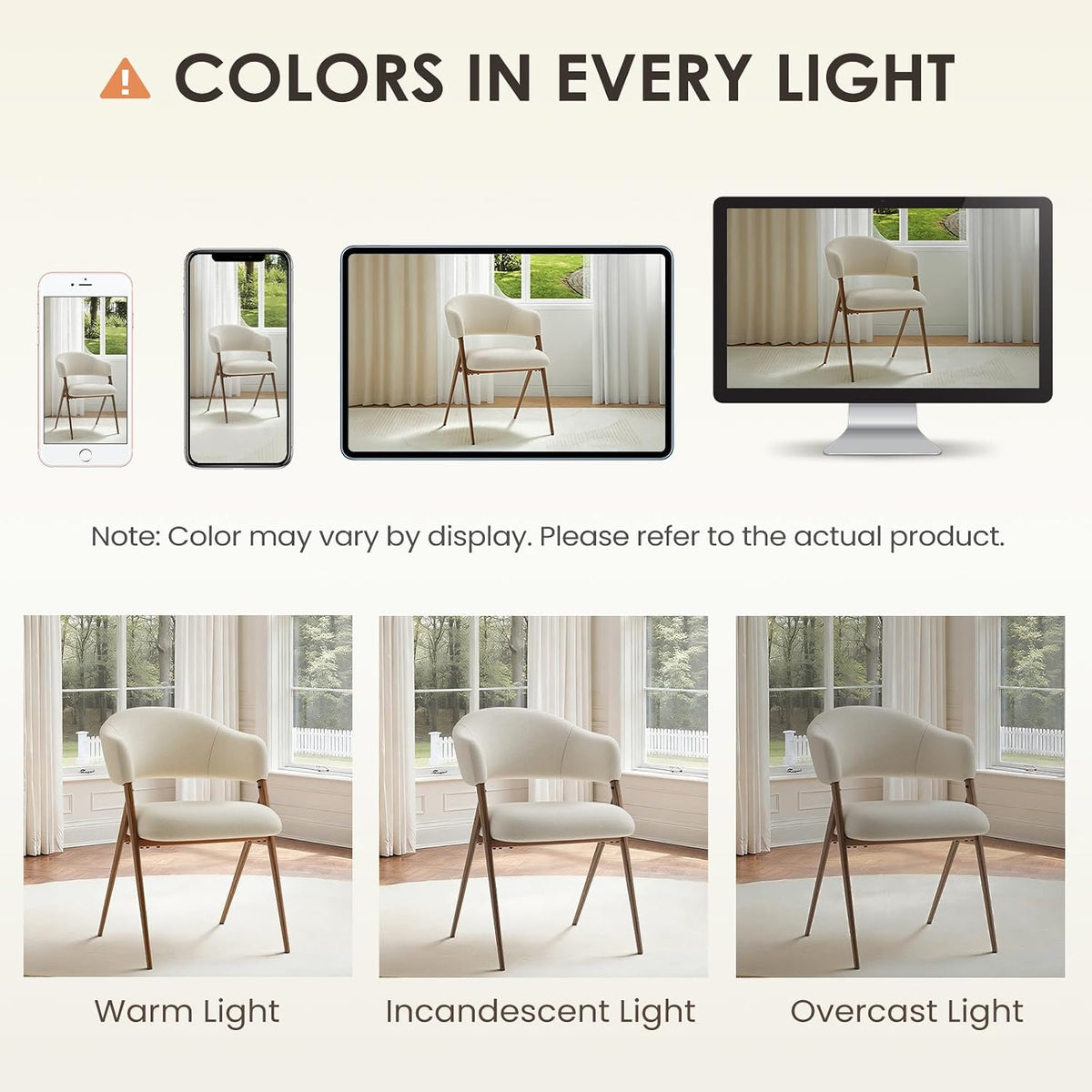 COLAMY Dining Chairs Set of 4, Modern Upholstered Dining Room Kitchen Chairs with Iron Legs, Open Back and Padded Seat, for Living Room/Restaurant/Cafe, Beige