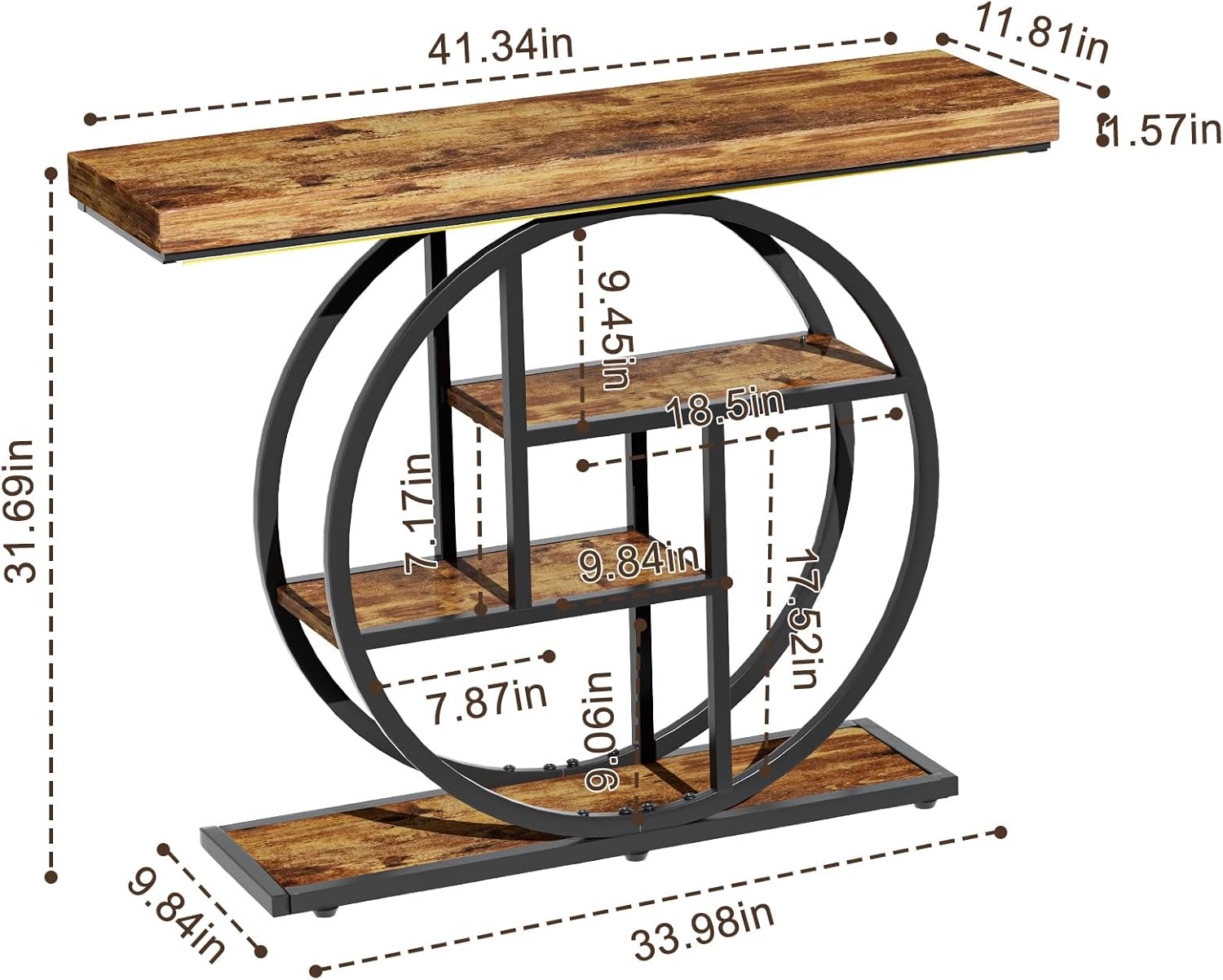 RANXFLOAT Console Tables for Entryway, 4-Tier Industrial Narrow Wood Sofa Table, Entryway Table with Storage Shelves for Living Room (Without Outlet & LED)