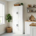 DIYART 71" Tall Kitchen Pantry Cabinet, Freestanding Food Storage Organizer with Doors & Adjustable Shelves, Large Utility Hutch Cupboard for Dining Room, Kitchen & Home Office, White