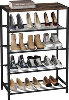 HOMEFORT 5-Tier Shoe Rack, Shoe Storage Shelf with MDF Top Board, Shoe Rack Organizer, Each Tier Fits 3 Pairs, Entryway Shoe Stand with Sturdy Shelves, Rustic Brown