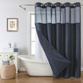 Navy No Hook Shower Curtain with Snap-in Fabric Liner Set,Waffle Weave Shower Curtains for Bathroom,Hotel Luxury Decor Bathroom Curtain Set,Waterproof & Washable,71Wx74H