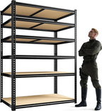 84" H Garage Shelving, 6 Tier Storage Shelves Load 3000 lbs, Adjustable Garage Shelves, Metal Shelving Unit for Warehouse, Basement, Pantry, 40" Wx 16" D x 84" H, Black