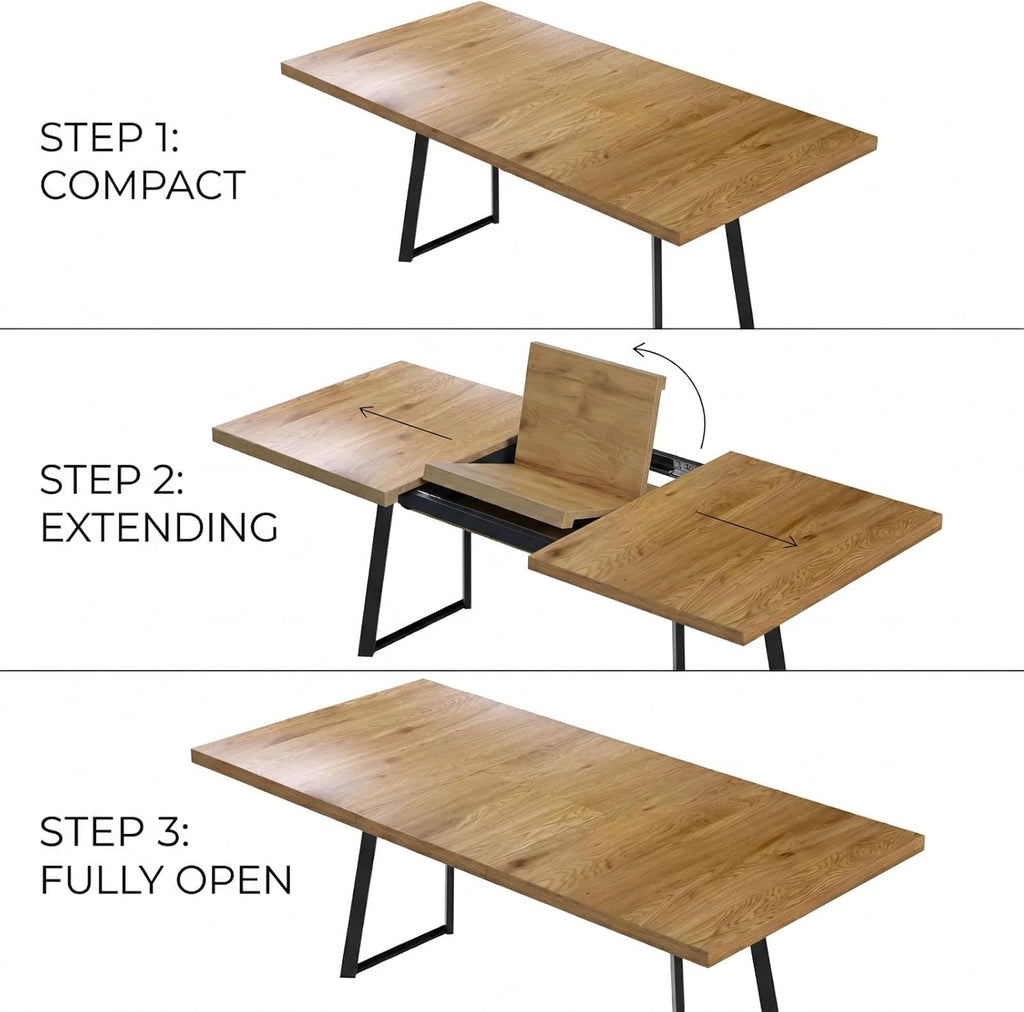 Modern Extendable Dining Table with 15.35" Butterfly Leaf, 47" to 63" Folding Kitchen Table for 4-6 People, Industrial Wood Top with Heavy Duty Metal U-Shape Legs, Space Saving Table for Dining Room