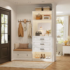 Unikito 25" Closet System with 3 Drawers and Mirror, Wardrobe, White | Freestanding storage shelves organizer, sturdy wood walk-in closet systems for small closets, 25" W x 16" D x 80" H.