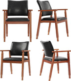 Dining Chairs with Arms Set of 4, Wood Frame Faux Leather Kitchen Chairs, Comfortable Upholstered Accent Chairs for Kitchen, Dining Room,and Living Room(Black)