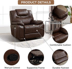 EBELLO Genuine Leather Recliner Chair, Manual Overstuffed Reclining Sofa for Adults with Comfortable Armrest and Backrest, Single Couch for Living Room, Dark Brown