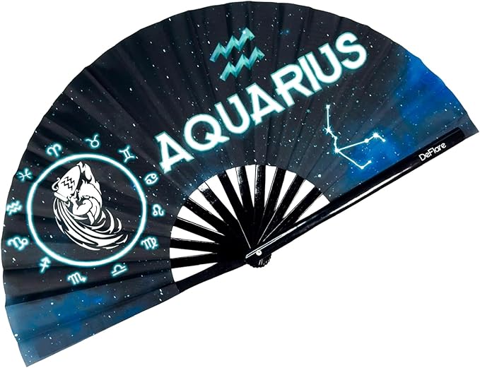 DeFlare | Cosmic Zodiac Rave Fan | Zodiac Sign Hand Fan | Astrology Rave Fan | Hand Fan | Large Rave Fan | Large Clacking Fan