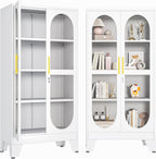 61" H Locking Display Cabinet with Glass Door, Tall Storage Cabinet with 3 Adjustable Shelves, Metal Curio Cabinet Multi-Purpose Display Case for Collectibles Living Room/Bedroom/Kitchen/Bar