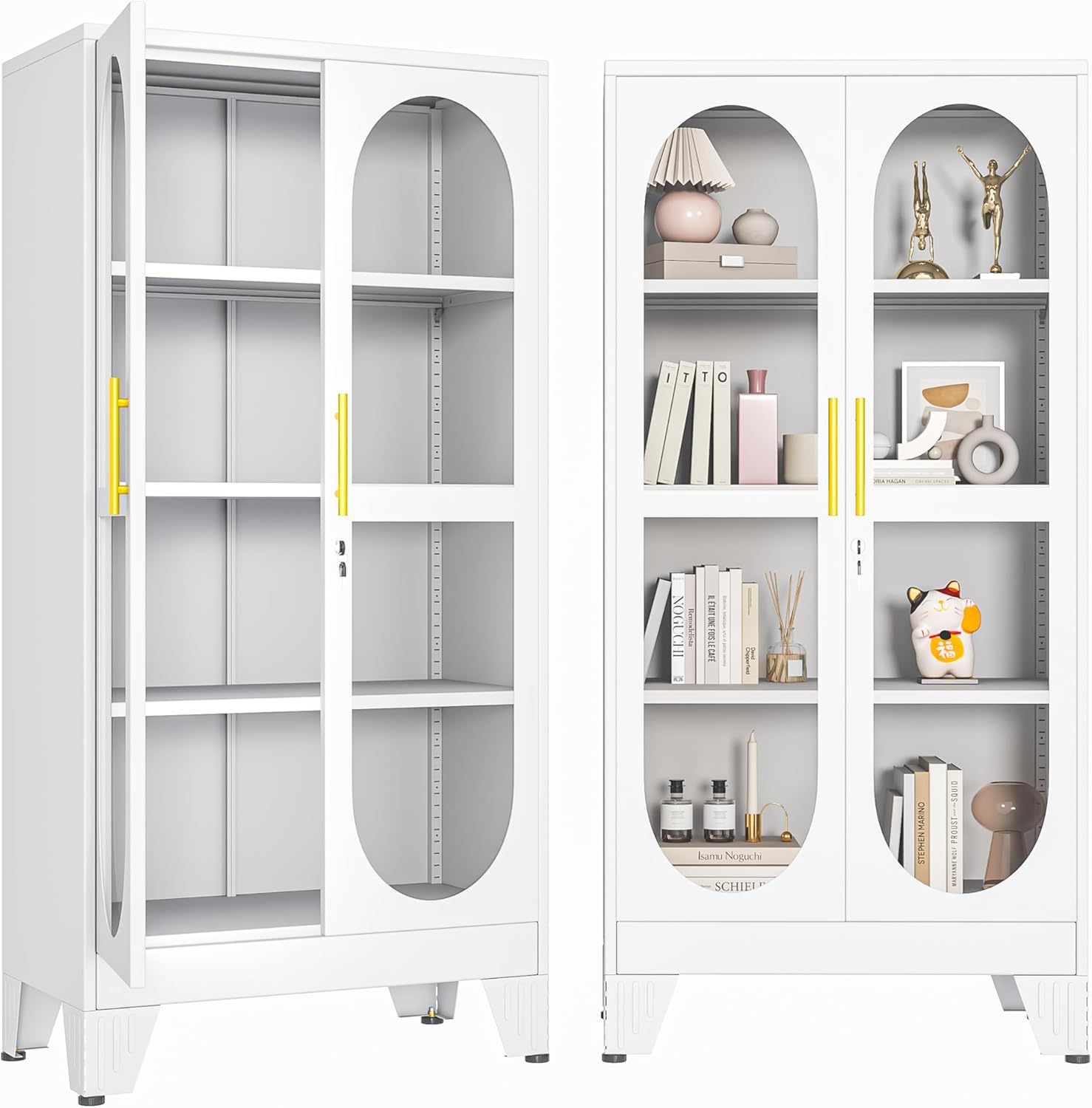 61" H Locking Display Cabinet with Glass Door, Tall Storage Cabinet with 3 Adjustable Shelves, Metal Curio Cabinet Multi-Purpose Display Case for Collectibles Living Room/Bedroom/Kitchen/Bar
