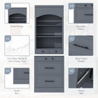 Merax Modern 83.7inch Freestanding Kitchen Hutch with Faux Marble Top, Kitchen Pantry with 5 Storage Drawers and Adjustable Shelf, Set of 2, Gray