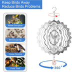 3D Wind Spinners Outdoor Flowing-Light Effect Metal Garden Decor, Highly Reflective Bird Deterrents for Outside, Mirrored Wind Sculptures to Scare Birds Away from Yard Patio Farm (Hummingbird-Silver)