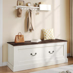 Storage Chest, 47.2" Storage Bench with 3 Safety Hinges, Entryway Bench with Lift Top, Farmhouse Style, Wooden Chest Organizer for Entryway Living Room Hallway, Off White