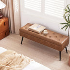 Storage Ottoman Long Upholstered Entryway Bench, 40" Cognac Brown | Large Flip-Top Entry Shoe Bench Dining Seat for Living Room Bedroom End of Bed Couch, Support 660lbs, Faux Leather